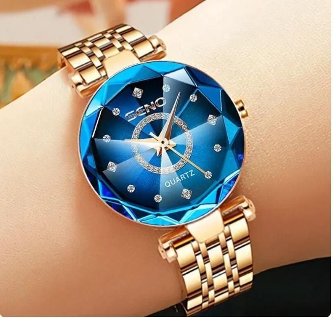 “Crystal Luxe™ Diamond Cut Women’s Watch – Blue & White Edition”