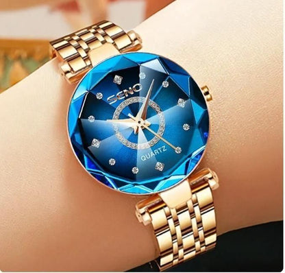 “Crystal Luxe™ Diamond Cut Women’s Watch – Blue & White Edition”