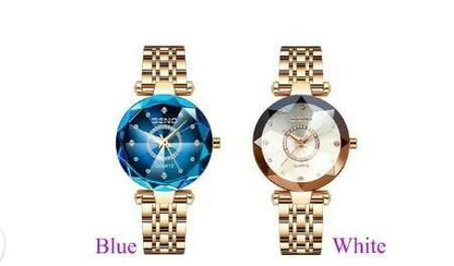 “Crystal Luxe™ Diamond Cut Women’s Watch – Blue & White Edition”