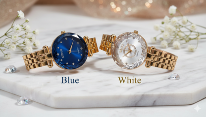 “Crystal Luxe™ Diamond Cut Women’s Watch – Blue & White Edition”